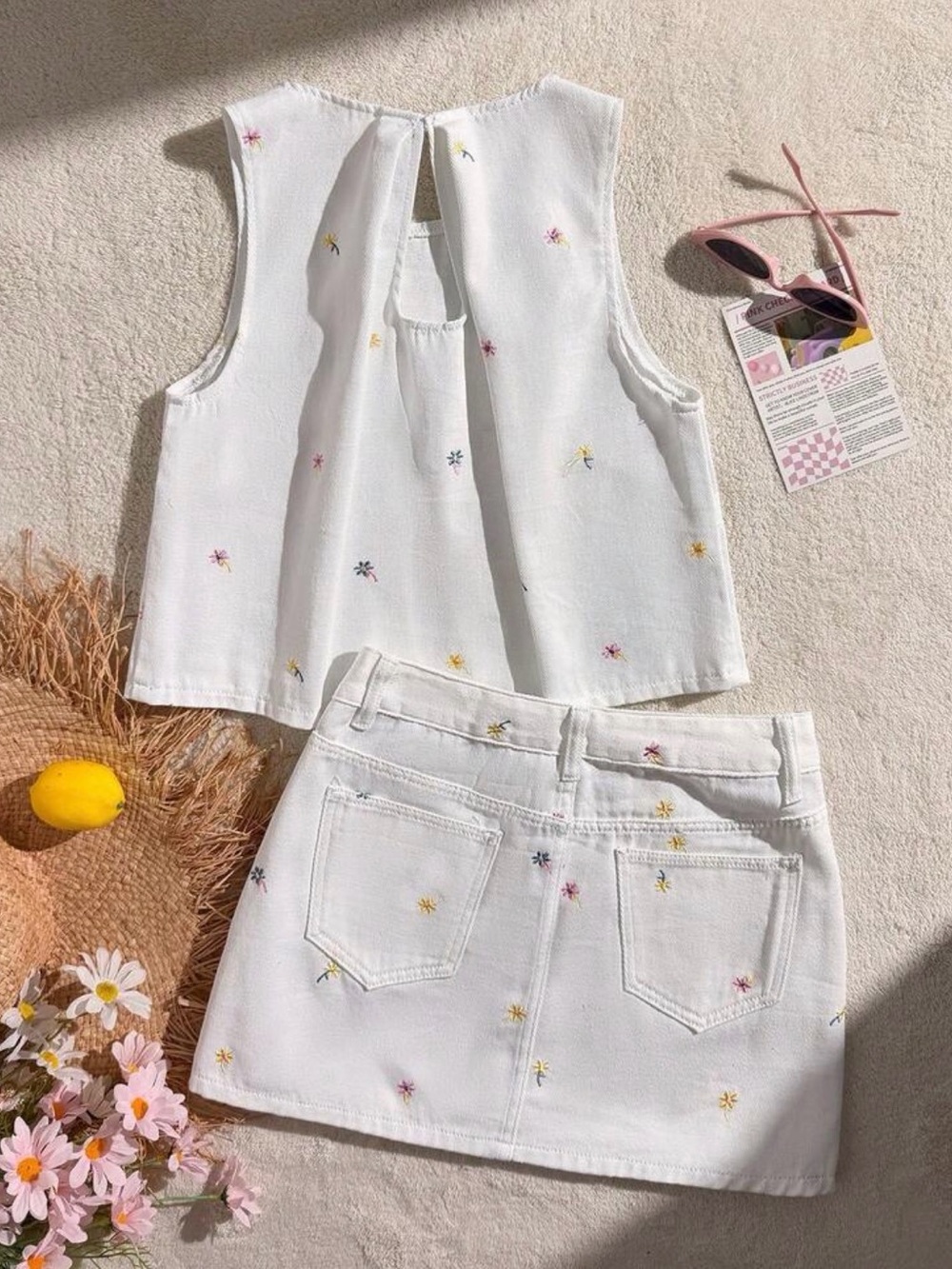 White Floral Embroidered Womens Skirt Set